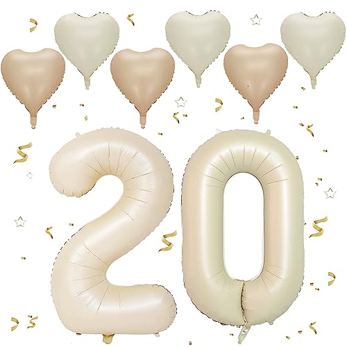VUCDXOP Cremefarbe Luftballon 20, XXL Riesige Geburtstag Ballon 20, 40" - 101cm Ballon Zahl Deko Folienballon Zahlen 0 & 2, Geburtstagsdeko Jubiläum Party Deko, Fliegt mit Helium (Nummer 20) von VUCDXOP