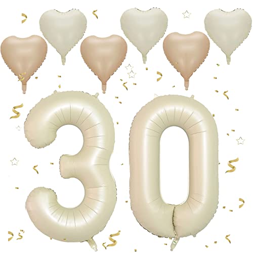 VUCDXOP Cremefarbe Luftballon 30, XXL Riesige Geburtstag Ballon 30, 40" - 101cm Ballon Zahl Deko Folienballon Zahlen 0 & 3, Geburtstagsdeko Jubiläum Party Deko, Fliegt mit Helium (Nummer 30) von VUCDXOP