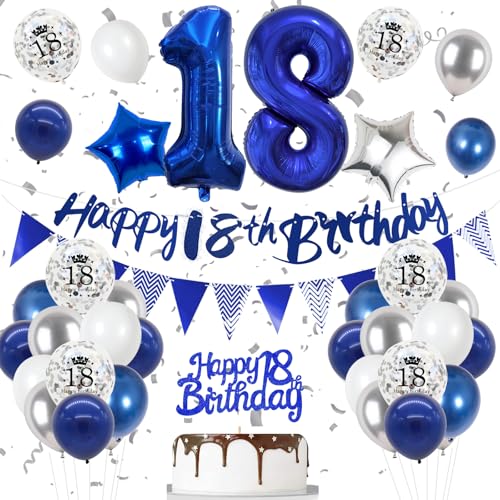 Dekoration zum 18. Geburtstag, 18. Geburtstag, Dekoration für Jungen, Luftballons zum 18. Geburtstag, mit Banner "Happy 18th Birthday", Kuchendekoration, Zahl 18, Luftballons für Jungen Dekoration zum 18. Geburtstag, 18. Geburtstag, Dekoration für Jungen, Luftballons zum 18. Geburtstag, mit Banner "Happy 18th Birthday", Kuchendekoration, Zahl 18, Luftballons für Jungen von VUCDXOP