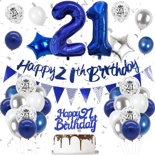 Dekoration zum 21. Geburtstag, 21. Geburtstag, Dekoration für Männer, Luftballons zum 21. Geburtstag, mit Banner "Happy 21st Birthday", Kuchendekoration, Zahl 21, Luftballons für Männer, Dekoration zum 21. Geburtstag, 21. Geburtstag, Dekoration für Männer, Luftballons zum 21. Geburtstag, mit Banner "Happy 21st Birthday", Kuchendekoration, Zahl 21, Luftballons für Männer, von VUCDXOP