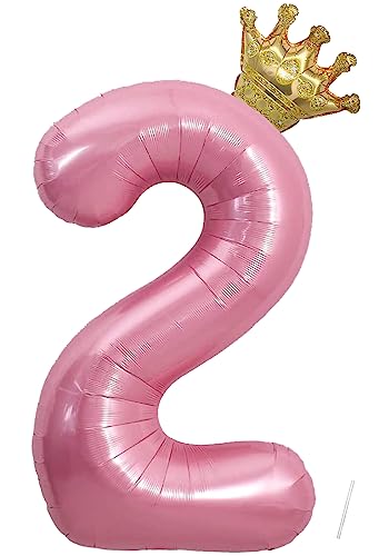 Geburtstag Folienballon Zahl 2 mit Krone, 101 cm Rosa Luftballons Zahl 2, Helium Ballon Zahl 2, Mädchen Geburtstag Luftballon Deko Hochzeit Jubiläum Fest Party Dekoration - Fliegt mit Helium von VUCDXOP