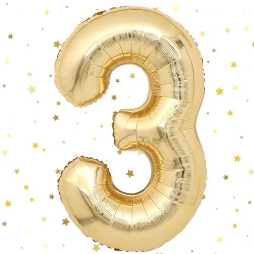 Geburtstag Folienballon Zahl 3, 40 Zoll Champagner Gold Luftballons 3, Weißgold Folienballon 3, Helium Weißgold Ballon Zahl 3, Luftballon 3 Geburtstag für Hochzeit Jubiläum Fest Party Dekoration von VUCDXOP