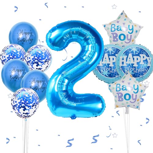 Geburtstagsdeko Jungen 2 Jahr, VUCDXOP 2 Jahr Blau Geburtstag Deko, Luftballon 2. Geburtstag, Geburtstag deko 2 jahre Jungen, Folienzahlen Ballons, Riesen Folienballon Zahl 2 für Geburtstag Party von VUCDXOP