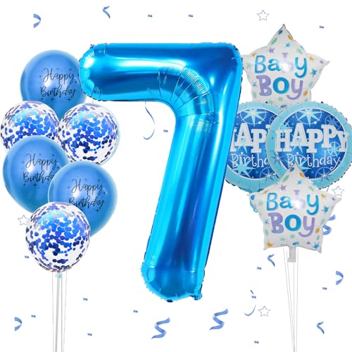 Geburtstagsdeko Jungen 7 Jahr, VUCDXOP 7 Jahr Blau Geburtstag Deko, Luftballon 7. Geburtstag, Geburtstag deko 7 jahre Jungen, Folienzahlen Ballons, Riesen Folienballon Zahl 7 für Geburtstag Party von VUCDXOP