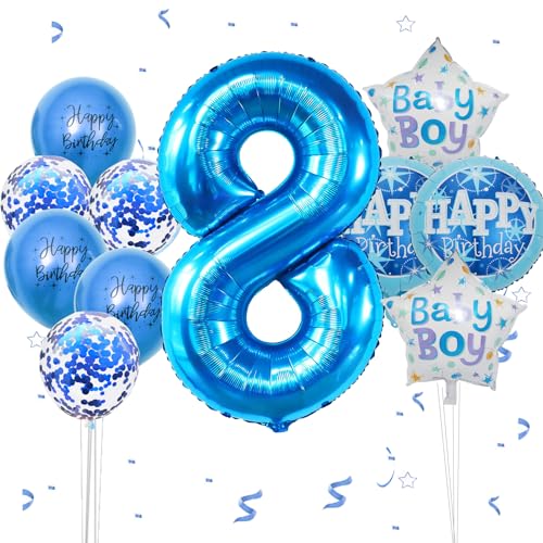 Geburtstagsdeko Jungen 8 Jahr, VUCDXOP 8 Jahr Blau Geburtstag Deko, Luftballon 8. Geburtstag, Geburtstag deko 8 jahre Jungen, Folienzahlen Ballons, Riesen Folienballon Zahl 8 für Geburtstag Party von VUCDXOP