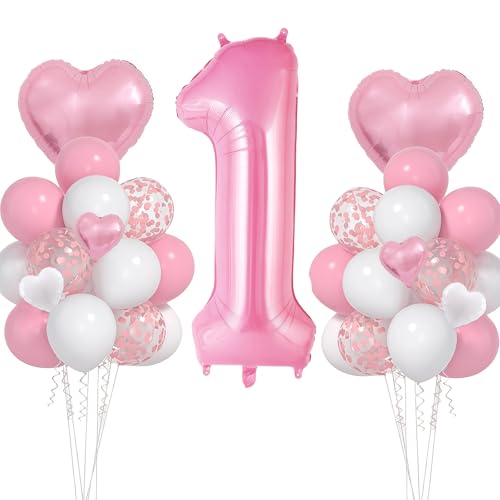 Geburtstagsdeko Mädchen 1 Jahr, VUCDXOP 1 Jahr Rosa Geburtstag Deko, Luftballon 1. Geburtstag, Geburtstag deko 1 jahre mädchen, Folienzahlen Ballons, Riesen Folienballon Zahl 1 für Geburtstag Party von VUCDXOP