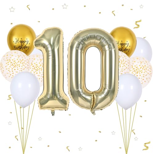 Geburtstagsdeko Mädchen 10 Jahr, VUCDXOP 10 Jahr Geburtstag Deko, Luftballon 10. Geburtstag, Geburtstag deko 10 jahre Jungen, Folienzahlen Ballons, Folienballon Zahl 10 für Geburtstag Party von VUCDXOP