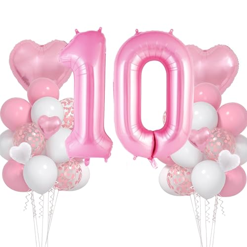 Geburtstagsdeko Mädchen 10 Jahr, VUCDXOP 10 Jahr Rosa Geburtstag Deko, Luftballon 10. Geburtstag, Geburtstag deko 10 jahre mädchen, Folienzahlen Ballons, Folienballon Zahl 10 für Geburtstag Party von VUCDXOP