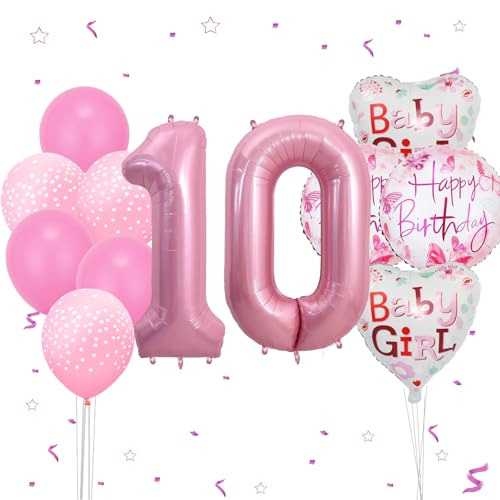 Geburtstagsdeko Mädchen 10 Jahr, VUCDXOP 10 Jahr Rosa Geburtstag Deko, Luftballon 10. Geburtstag, Geburtstag deko 10 jahre mädchen, Folienzahlen Ballons, Folienballon Zahl 10 für Geburtstag Party von VUCDXOP