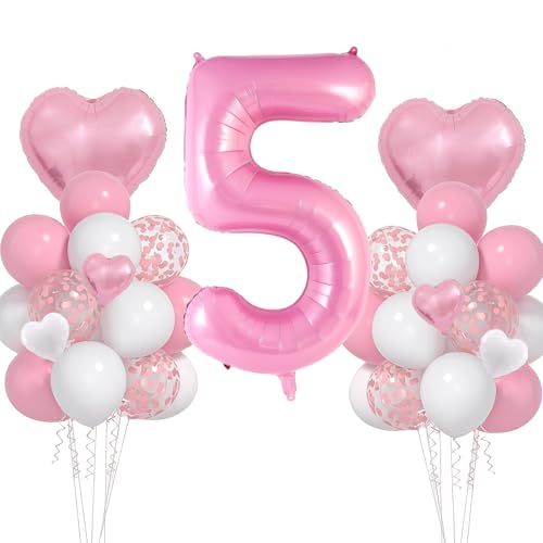 Geburtstagsdeko Mädchen 5 Jahr, VUCDXOP 5 Jahr Rosa Geburtstag Deko, Luftballon 5. Geburtstag, Geburtstag deko 5 jahre mädchen, Folienzahlen Ballons, Riesen Folienballon Zahl 5 für Geburtstag Party von VUCDXOP