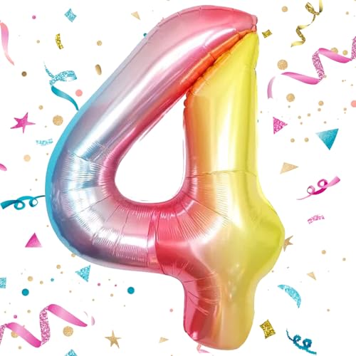 Großer Ballon aus Aluminium in Form der Zahl 4, selbstaufblasend, Großformat, Aluminiumfolie, für den 4. Geburtstag von Jungen und Mädchen, 101,6 cm von VUCDXOP