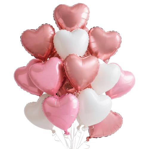 Herz Folienballon Roségold Rosa Weiß, 12 Stück Herz Helium Luftballons, Roségold Herzluftballons, Rosa Herzballons Hochzeit, Herzform Folienluftballon für Geburtstag Verlobung Muttertag Valentinstag von VUCDXOP