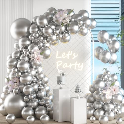 Luftballon Girlande Silber, 105 Stück 5 10 12 18 Zoll Metallic Silber ballon Girlande Geburtstag Set, Silber Luftballon Silber Latex Ballons Set für Geburtstag Babyparty Hochzeit Party Dekoration Luftballon Girlande Silber, 105 Stück 5 10 12 18 Zoll Metallic Silber ballon Girlande Geburtstag Set, Silber Luftballon Silber Latex Ballons Set für Geburtstag Babyparty Hochzeit Party Dekoration von VUCDXOP