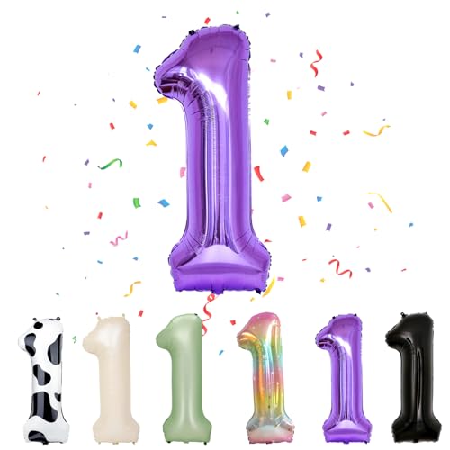 Luftballon Zahl 1, lila 1 Zahlenballons, Helium-Folie, 101,6 cm, Luftballon Nummer 1, digitaler Ballon für 1. Geburtstag, Jahrestag, Abschluss, Motto-Party, Deko von VUCDXOP