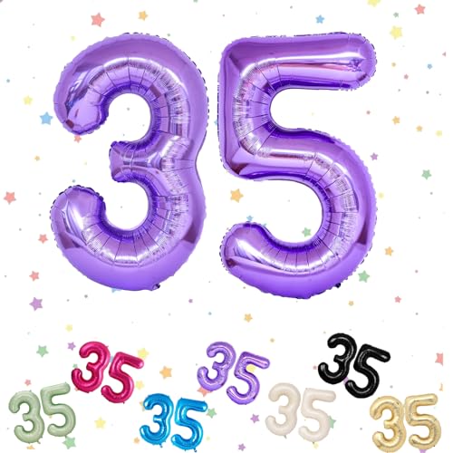 Luftballon Zahl 35, lila 35 Zahlenballons, Heliumfolie, 101,6 cm, Luftballons Nummer 35, 35. Geburtstag, digitale Luftballons für 35. Geburtstag, Jahrestag, Party-Dekorationen von VUCDXOP