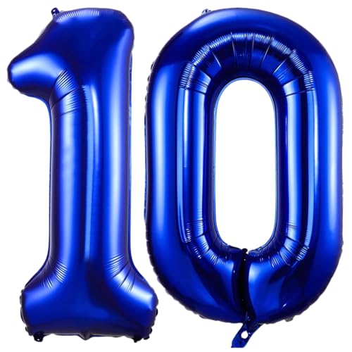 Luftballon mit Zahl 10, marineblau, 101,6 cm, selbstaufblasend, Folienballon Zahl 10, marineblauer Ballon zum 10. Geburtstag, Geburtstag, Jahrestag, Party-Dekorationen von VUCDXOP