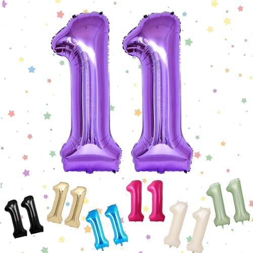 Luftballon mit Zahl 11, violett, 11 Zahlenballons, Helium-Folie, 101,6 cm, Luftballon Zahl 11, digitale Luftballons für 11. Geburtstag, Jahrestag, Party-Dekorationen von VUCDXOP