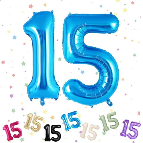 Folienballon Zahl 15 Blau, 101,6 cm Heliumballons für 15.51 Geburtstag Jubiläum Party Dekorationen für Jungen Mädchen von VUCDXOP