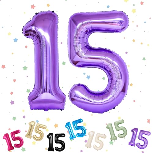 Luftballon mit Zahl 15, lila 15 Zahlenballons, Helium-Folie, 101,6 cm, Luftballons Nummer 15, 15. Geburtstag, Geburtstag, Jahrestag, Party-Dekorationen von VUCDXOP