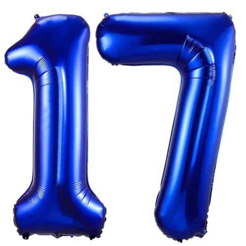 Luftballon mit Zahl 17, marineblau, 101,6 cm, selbstaufblasend, Folienballon Zahl 17, marineblauer Ballon zum 17. Geburtstag, für Jungen und Mädchen, Geburtstag, Jahrestag, Party-Dekorationen von VUCDXOP