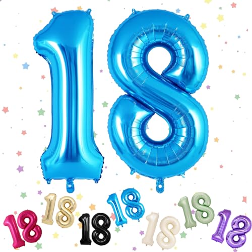 Luftballon mit Zahl 18, blaue Zahlenballons mit 18 Zahlen, Helium-Folie, 101,6 cm, Ballon Zahl 18, digitale Luftballons für 18. Geburtstag, Jahrestag, Party-Dekorationen von VUCDXOP