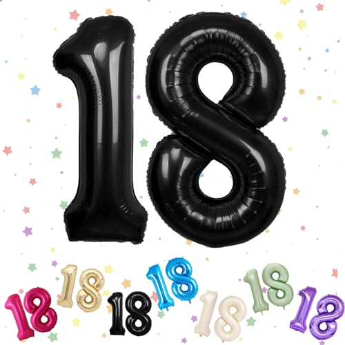 Luftballon mit Zahl 18, schwarze Zahlenballons mit 18 Zahlen, Helium-Folie, 101,6 cm, Luftballons Zahl 18, 18. Geburtstag, Geburtstag, Jahrestag, Party-Dekorationen von VUCDXOP