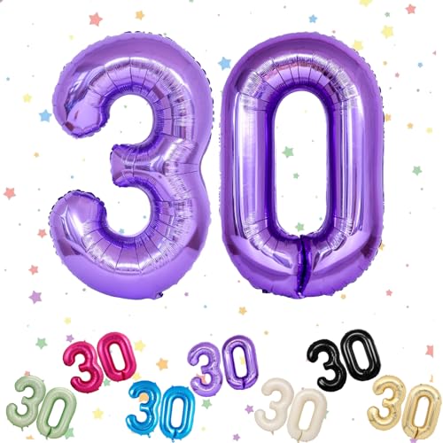 Luftballon mit Zahl 30, lila 30 Zahlenballons, Helium-Folie, 101,6 cm, Luftballons Nummer 30, 30. Geburtstag, digitale Luftballons für 30. Geburtstag, Jahrestag, Party-Dekorationen von VUCDXOP