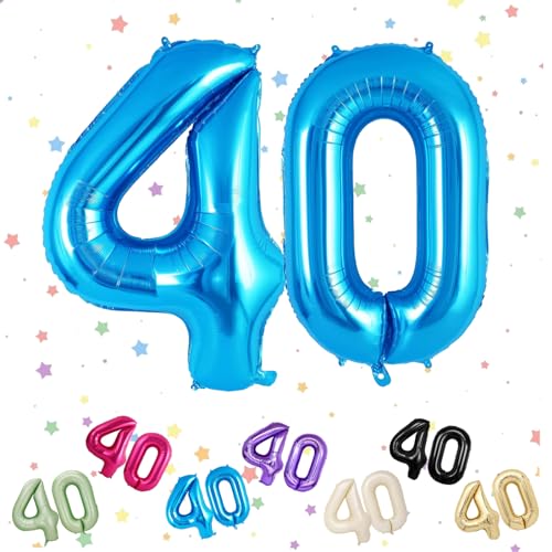 Luftballon mit Zahl 40, Blau, 40 Zahlenballons, Helium-Folie, 101,6 cm, Luftballons Zahl 40, 40. Geburtstag, digitale Luftballons für 40. Geburtstag, Jahrestag, Party-Dekorationen von VUCDXOP