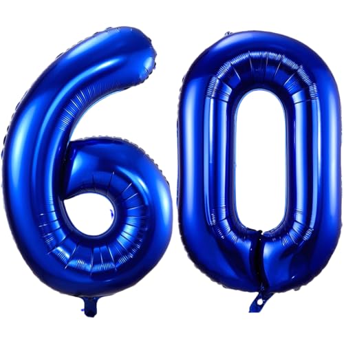 Luftballon mit Zahl 60, marineblau, 101,6 cm, selbstaufblasende Folienballons, Zahl 60, marineblauer Ballon zum 60. Geburtstag, Geburtstag, Jahrestag, Party-Dekorationen von VUCDXOP