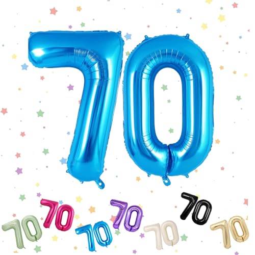 Luftballon mit Zahl 70, Blau, 70 Zahlenballons, Helium-Folie, 101,6 cm, Luftballons Zahl 70, 70. Geburtstag, digitale Luftballons für 70. Geburtstag, Jahrestag, Party-Dekorationen von VUCDXOP