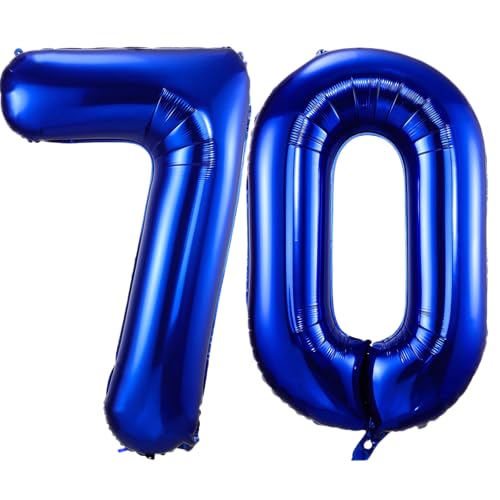 Luftballon mit Zahl 70, marineblau, 101,6 cm, selbstaufblasend, Folienballons mit Zahl 70, marineblauer Ballon zum 70. Geburtstag, Geburtstag, Jahrestag, Party-Dekorationen von VUCDXOP