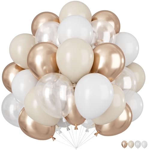 Luftballons Beige Weiß, 60 Stück Helium Ballon Sandweißer, Champagner Gold Metallic luftballons, Latex Lutballons Sand Weiß Partyballons Luftballon Girlande für Geburtstag Baby Shower Hochzeit Party von VUCDXOP
