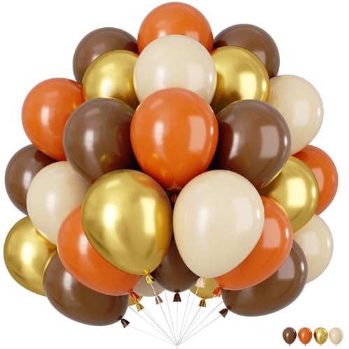 Luftballons Braun Orange Gold, 60 Stück Helium Ballon Orange Sand Weiß, Gold Metallic Ballons, Latex Luftballons Braun Sand Weiß Partyballons Luftballon Girlande für Geburtstag Baby Shower Party Deko von VUCDXOP