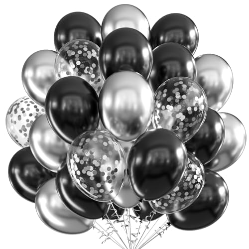 Luftballons Schwarz Silber, 60 Stück 12 Zoll Schwarz Latex Luftballons Metallic Silber Luftballons mit Konfetti Party Ballons, Party Luftballon für Geburtstag Hochzeit Verlobung Babyparty Dekoration Luftballons Schwarz Silber, 60 Stück 12 Zoll Schwarz Latex Luftballons Metallic Silber Luftballons mit Konfetti Party Ballons, Party Luftballon für Geburtstag Hochzeit Verlobung Babyparty Dekoration von VUCDXOP