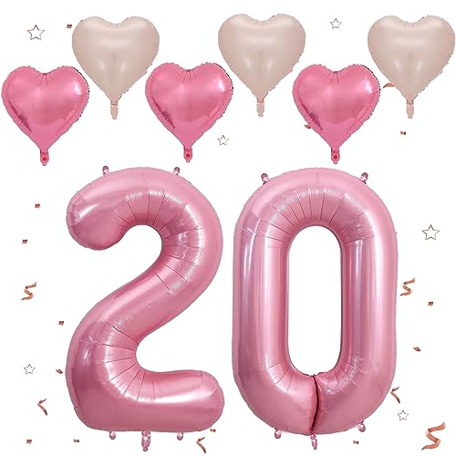Rosa Luftballon 20, XXL Riesige Geburtstag Ballon 20, 40" - 101cm Ballon Zahl Deko Folienballon Zahlen 0 & 2, Geburtstagsdeko Jubiläum Party Deko, Fliegt mit Helium (Nummer 20) von VUCDXOP