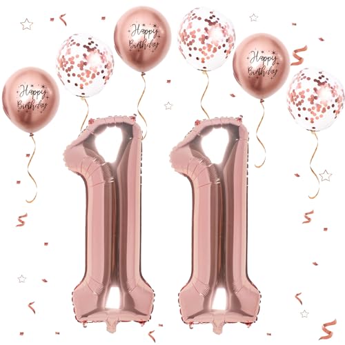 VUCDXOP Roségold Luftballon 11, XXL Riesige Geburtstag Ballon 11, 40" - 111cm Ballon Zahl Deko Folienballon Zahlen 1, Geburtstagsdeko Jubiläum Party Deko, Fliegt mit Helium (Nummer 11) von VUCDXOP
