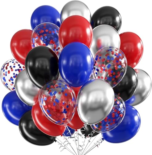 Rot-blau-schwarze Luftballons, 30,5 cm, 60 Stück, rot, schwarz und königsblau, Metallic-Silber und Blau, Konfetti-Latex-Ballon für Jungen, Cartoon-Thema, Geburtstagsparty-Dekorationen Rot-blau-schwarze Luftballons, 30,5 cm, 60 Stück, rot, schwarz und königsblau, Metallic-Silber und Blau, Konfetti-Latex-Ballon für Jungen, Cartoon-Thema, Geburtstagsparty-Dekorationen von VUCDXOP