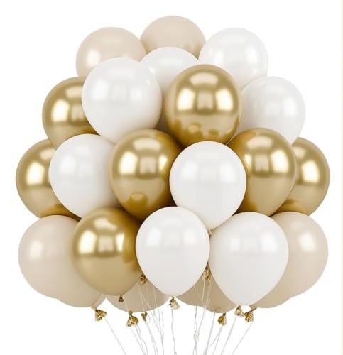 Sandweiße und goldene Luftballons, 30,5 cm, 60 Stück, weiß-metallisch, Chrom, Champagner, Beige, Luftballons für Geburtstag, Babyparty, Brautschmuck, Boho, Hochzeit, Party-Dekorationen Sandweiße und goldene Luftballons, 30,5 cm, 60 Stück, weiß-metallisch, Chrom, Champagner, Beige, Luftballons für Geburtstag, Babyparty, Brautschmuck, Boho, Hochzeit, Party-Dekorationen von VUCDXOP