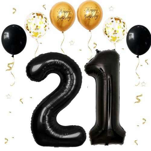VUCDXOP Schwarz Luftballon 21, XXL Riesige Geburtstag Ballon 12, 40" - 101cm Ballon Zahl Deko Folienballon Zahlen 1 & 2, Geburtstagsdeko Jubiläum Party Deko, Fliegt mit Helium (Nummer 21/12) von VUCDXOP