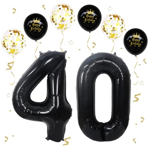 Schwarz Luftballon 40, XXL Riesige Geburtstag Ballon 40, 40" - 101cm Ballon Zahl Deko Folienballon Zahlen 0 & 4, Geburtstagsdeko Jubiläum Party Deko, Fliegt mit Helium (Nummer 40) von VUCDXOP