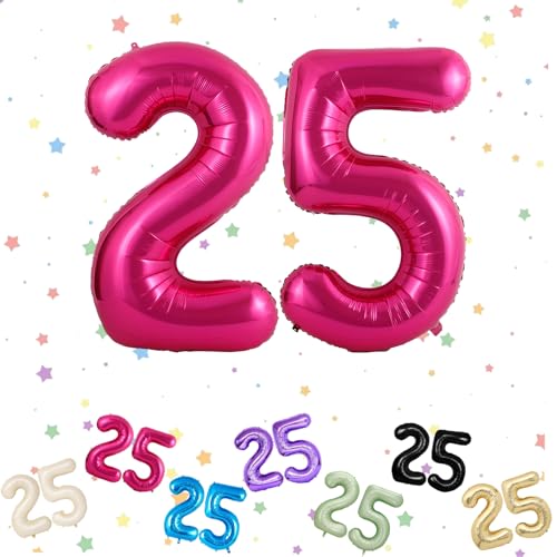 VUCDXOP 25 Luftballons in Hot Pink, 3 Stück, 101,6 cm Helium-Folienballons, 25. Geburtstag & Jubiläum, Party-Dekorationen für Erwachsene (25./52.Geburtstag & Jubiläum) Celebrants von VUCDXOP