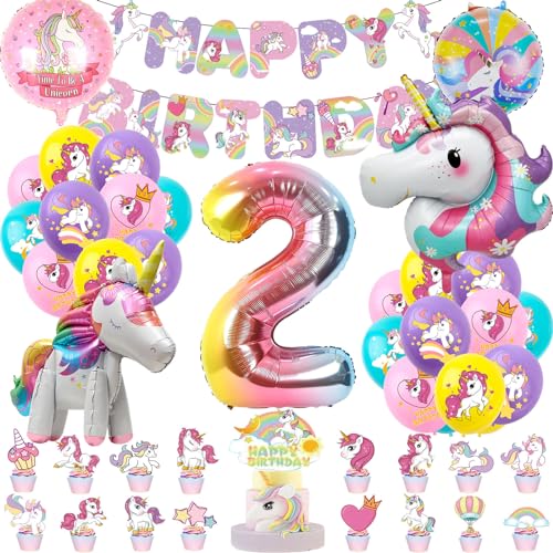 Einhorn Geburtstag Deko 2 Jahre, Einhorn Luftballons Geburtstagsdeko, 2 Jahr Geburtstag Luftballons mit 3D Einhorn Ballon, Einhorn Themen Kindergeburtstag Ballons für Mädchen Geburtstag Party von VUCDXOP