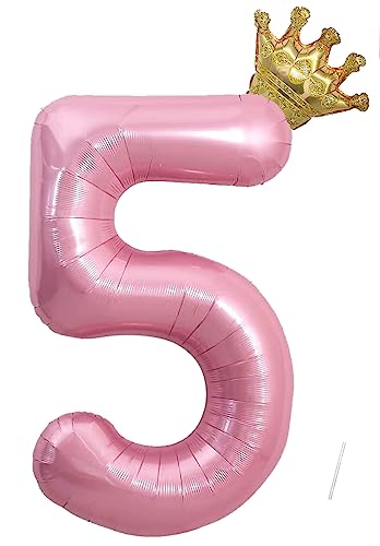 Geburtstag Folienballon Zahl 5 mit Krone, 101 cm Rosa Luftballons Zahl 5, Helium Ballon Zahl 5, Mädchen Geburtstag Luftballon Deko Hochzeit Jubiläum Fest Party Dekoration - Fliegt mit Helium Geburtstag Folienballon Zahl 5 mit Krone, 101 cm Rosa Luftballons Zahl 5, Helium Ballon Zahl 5, Mädchen Geburtstag Luftballon Deko Hochzeit Jubiläum Fest Party Dekoration - Fliegt mit Helium von VUCDXOP
