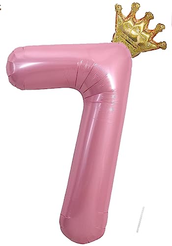 Geburtstag Folienballon Zahl 7 Mit Krone, 101 cm Rosa Luftballons, Helium Ballon, Mädchen Geburtstag Luftballon Deko Hochzeit Jubiläum Fest Party Dekoration - Fliegt Mit Helium von VUCDXOP