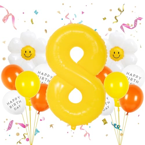 VUCDXOP Geburtstagsdeko Mädchen 8 Jahr, Gelb Deko Mit Luftballons, Folienzahlen Und Riesen Folienballon Zahl 8 für Party - Jungen Und Mädchen VUCDXOP Geburtstagsdeko Mädchen 8 Jahr, Gelb Deko Mit Luftballons, Folienzahlen Und Riesen Folienballon Zahl 8 für Party - Jungen Und Mädchen von VUCDXOP