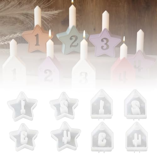 4 Stück Silikonformen GießFormen, Weihnachten Silikonform Herbst, Silikonform Haus Kerzenhalter Silikonformen Gießformen Häuser Sterne Zahlen 1-4 Gießform Gipsformen zum Gießen DIY (Sterne+Häuser) 4 Stück Silikonformen GießFormen, Weihnachten Silikonform Herbst, Silikonform Haus Kerzenhalter Silikonformen Gießformen Häuser Sterne Zahlen 1-4 Gießform Gipsformen zum Gießen DIY (Sterne+Häuser) von VUKHWX