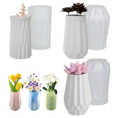Vase Silikonform Set, 3 Stück Gießformen Blumenvasen, Epoxidharz Silikon Vase Formen,Handgefertigte Silikonform für DIY Vasenherstellung, Stifthalter, Heimdekor (3pcs) von VUL