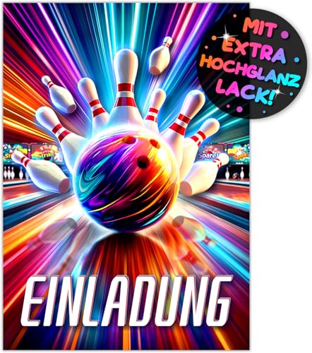 12x Bowling EINLADUNGSKARTEN KINDERGEBURTSTAG Junge Mädchen - die Bowlingbahn PARTY Karten sind die Bowling EINLADUNG für Jungen Kinder GEBURTSTAG KINDERPARTY Kegeln GEBURTSTAGSPARTY Bowlingkugel von VULAVA