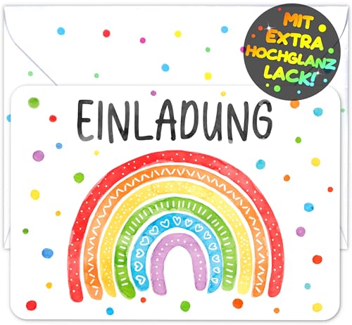 VULAVA 12x Regenbogen EINLADUNGSKARTEN KINDERGEBURTSTAG Mädchen Junge + Umschläge - die Rainbow PARTY Karten sind die Regenbogen EINLADUNG für Mädchen Kinder GEBURTSTAG Einladung Regenbogen KONFETTI von VULAVA