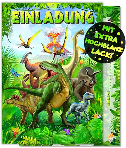 VULAVA 12x Dinosaurier EINLADUNGSKARTEN KINDERGEBURTSTAG Junge Mädchen - die Dino PARTY Karten sind die Dino EINLADUNG für Jungen Mädchen Kinder GEBURTSTAG Dino KINDERPARTY Dinosaurier MONSTER-PARTY von VULAVA